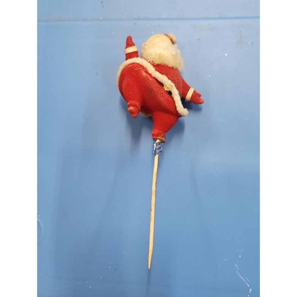 Vintage 1960s Flocked Santa Claus Blow Mold On A Stick For Floral Arrangement - Picture 6 of 8